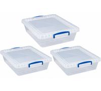 Really Useful Boxes Pack of 3 Clear Plastic Heavy Storage Boxes with Lids 3L-12L