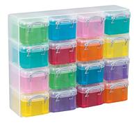 Really Useful Clear Plastic Organiser and Clear Boxes to Organiser, 16 x 0.14 Litre Storage Boxes in a Clear Plastic Organiser and Assorted Boxes