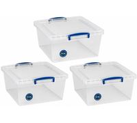 Really Useful Box Nestable Plastic Storage 17.5 Litre Clear (Pack of 3)