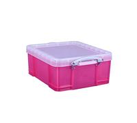Really Useful Box 18 Litre Plastic Storage Box Transparent Bright Pink