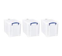 Really Useful Box 19 Liter Plastic Stackable Storage Container w/Snap Lid & Built-In Clip Lock Handles for Home & Office Organization, Clear (3 Pack)