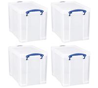 Really Useful Box 19 Liter Plastic Stackable Storage Container w/Snap Lid & Built-In Clip Lock Handles for Home & Office Organization, Clear (4 Pack)