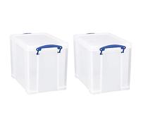 Really Useful Box 19 Liter Plastic Stackable Storage Container w/ Snap Lid & Built-In Clip Lock Handles for Home & Office Organization, Clear (2 Pack)