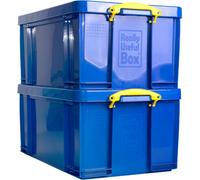 Really Useful Box 64L Solid Blue Plastic Storage Box Clear Pack Of 2