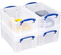 Really Useful Box 9 Litre Plastic Storage Box Clear, Multi-purpose stacking storage, with a lid and clip lock handles, Ideal for home, office, school and arts and crafts storage (4, 9L)
