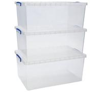 Really Useful Box Company Really Useful Box Nestable Plastic Storage Box 62 Litre Clear Bin (Pack Of 3)