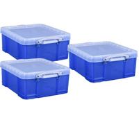Really Useful Box Company Really Useful Plastic Storage Box 18 Litre Transparent Blue Pack Of 3