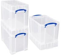Really Useful Box Company Really Useful Plastic Storage Box 19 Litre Xl Lid Clear Pack Of 3