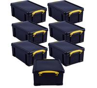 Really Useful Box Company Really Useful Plastic Storage Box 9 Litre Black Yellow Handle Pack Of 7