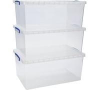 Really Useful Box Plastic Storage Box 62 L Transparent 44 x 69.5 x 28.7 cm Pack of 3