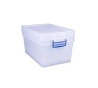 Really Useful Box Pack of 3 62 Litre Nestable Box with Lid - 695 x 440 x 287 mm - Transparent