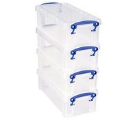 Really Useful Box Plastic Storage 0.9 Litre Clear (Pack of 4), external: 22 x 10 x 7 cm, internal: 18.5 x 8 x 6 cm