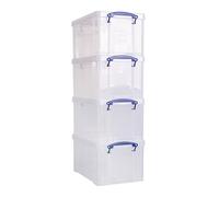 Really Useful Box Plastic Storage 14 Litre Open Fronted Clear Pack of 4