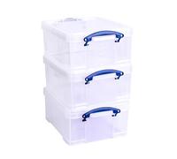 Really Useful Box Plastic Storage 21 Litre Clear with 6 Comp Tray and 12 Comp Tray Pack of 3
