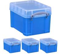 Really Useful Box Plastic Storage 3 Litre Transparent Bright Blue (Pack of 4)