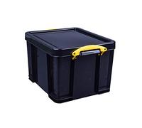 Really Useful Box Plastic Storage 35 Litre Solid Black with Yellow Handles