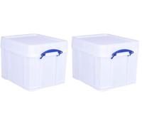 Really Useful Box Plastic Storage 35 Litre with XL Lid White Strong (Pack of 2)
