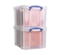 Really Useful Box Plastic Storage 35L Clear with Ten A4 Suspension Files Pack of 2