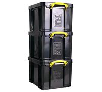 Really Useful Box Plastic Storage 35L Solid Black with Yellow Handles