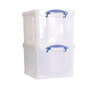 Really Useful Box Plastic Storage 35L with Two 16 Trays Clear Pack of 2