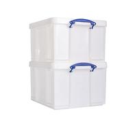 Really Useful Box Plastic Storage 42 Litre White Strong Pack of 2