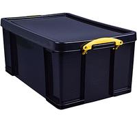 Really Useful Box Plastic Storage 48 Litre Solid Black with Yellow Handles