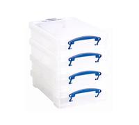 Really Useful Box Plastic Storage 4L Clear Pack of 4 with 2 Hobby Trays