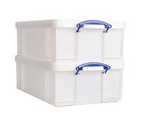 Really Useful Box Plastic Storage 50L White Strong Pack of 2