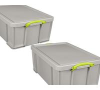 Really Useful Box Plastic Storage 64 Litre Recycled Dove Grey pack of 2