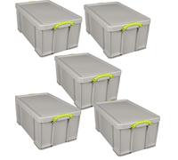 Really Useful Box Plastic Storage 64 Litre Recycled Dove Grey pack of 5