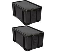 Really Useful Box Plastic Storage 64 Litre Solid Black pack of 2