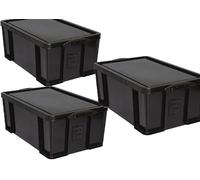Really Useful Box Plastic Storage 64 Litre Solid Black pack of 3