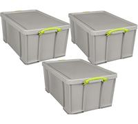 Really Useful Box Plastic Storage 84 Litre Recycled Dove Grey pack of 3