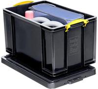 Really Useful Box Plastic Storage 84 Litre Recycled Solid Black with Yellow Handles Single