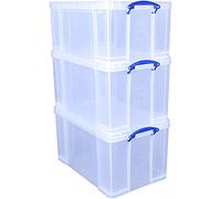 Really Useful Box Plastic Storage (Bonus Pack of 3) 2 x 84 Litre + 1 x 64 Litre Clear