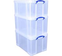 Really Useful Box Plastic Storage (Bonus Pack of 3) 2 x 84 Litre + 1 x 64 Litre Clear