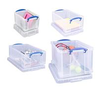 Really Useful Box Plastic Storage (Bonus Pack of 4) 48 Litre + 12 Litre + 9 Litre + 3 Litre Clear