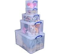 Really Useful Box Plastic Storage (Bonus Pack of 5) 84 Litre + 35 Litre + 9 Litre + 2 x 3 Litre Clear