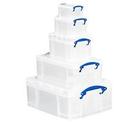 Really Useful Box Plastic Storage Box 1x 0.7L, 1.6L, 3.0L, 9.0L, 18.0L Transparent Pack of 5