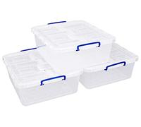 Really Useful Box Plastic Storage Box 31.5 Litre Clear Winged Lid (Pack of 3)