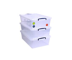 Really Useful Box Plastic Storage Box 43 L Transparent 44 x 69.5 x 23 cm Pack of 3