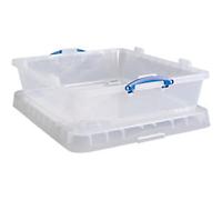 Really Useful Box Plastic Storage Box 61.5 L With Lid Transparent 60.5 x 78 x 22 cm Pack of 3