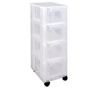 Really Useful Box Plastic Storage Box Slimline Storage Tower 4x6 Litre Clear Frame with Drawers