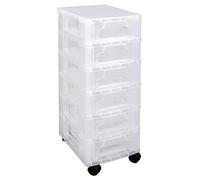 Really Useful Box Plastic Storage Slimline Storage Tower 6x3.5 Litre Clear Frame with Drawers