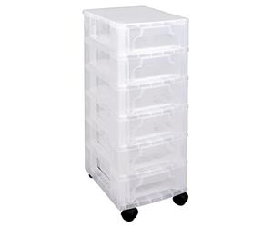 Really Useful Box Plastic Storage Slimline Storage Tower 6x3.5 Litre Clear Frame with Drawers