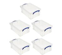 Really Useful Box Stackable 9 Liter Plastic Storage Container Bin with Snap Lid and Built-In Clip Lock Handles for Home & Office Organization (5 Pack)