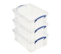 Really Useful Box Stackable 9 Liter Plastic Storage Container Bin with Snap Lid and Built-In Clip Lock Handles for Home & Office Organization (3 Pack)
