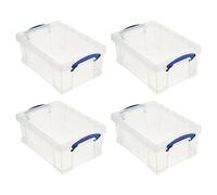 Really Useful Box Stackable 9 Liter Plastic Storage Container Bin with Snap Lid and Built-In Clip Lock Handles for Home & Office Organization (4 Pack)