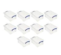 Really Useful Box Stackable 9 Liter Plastic Storage Container Bin with Snap Lid & Built-In Clip Lock Handles for Home & Office Organization (10 Pack)