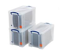 Really Useful Box Storage Box and Suspension File Transparent 27 x 46.5 x 29 cm Pack of 3